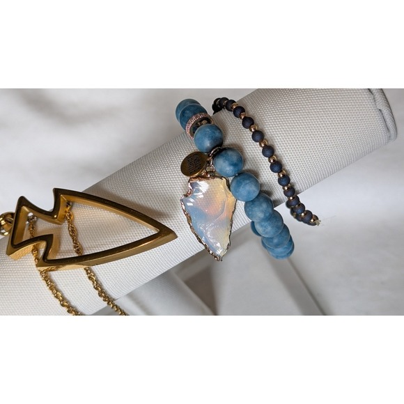 Kinsley Armelle Jewelry - Kinsley Armelle Blue Apatite/Opal Arrowhead Bracelet and Gold Arrowhead Necklace